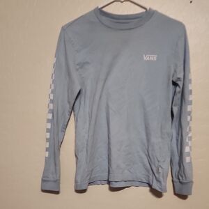 Vans Light Blue Long Sleeve Tee with Checkerboard Sleeves